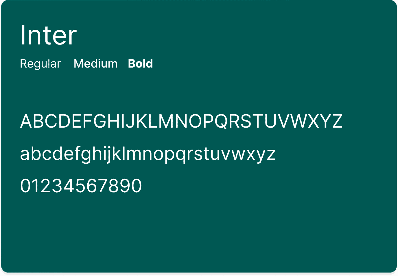 Inter typeface specimen used in the Sensaru design system, showing weights and character set